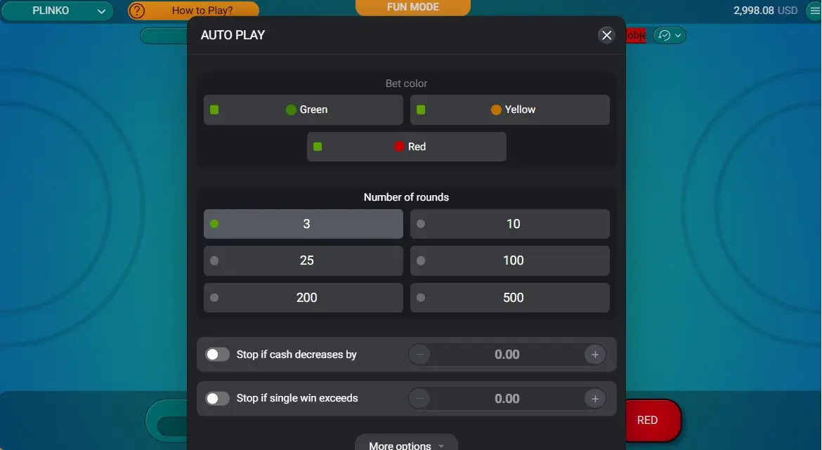 Налаштування авто-гри Плінко